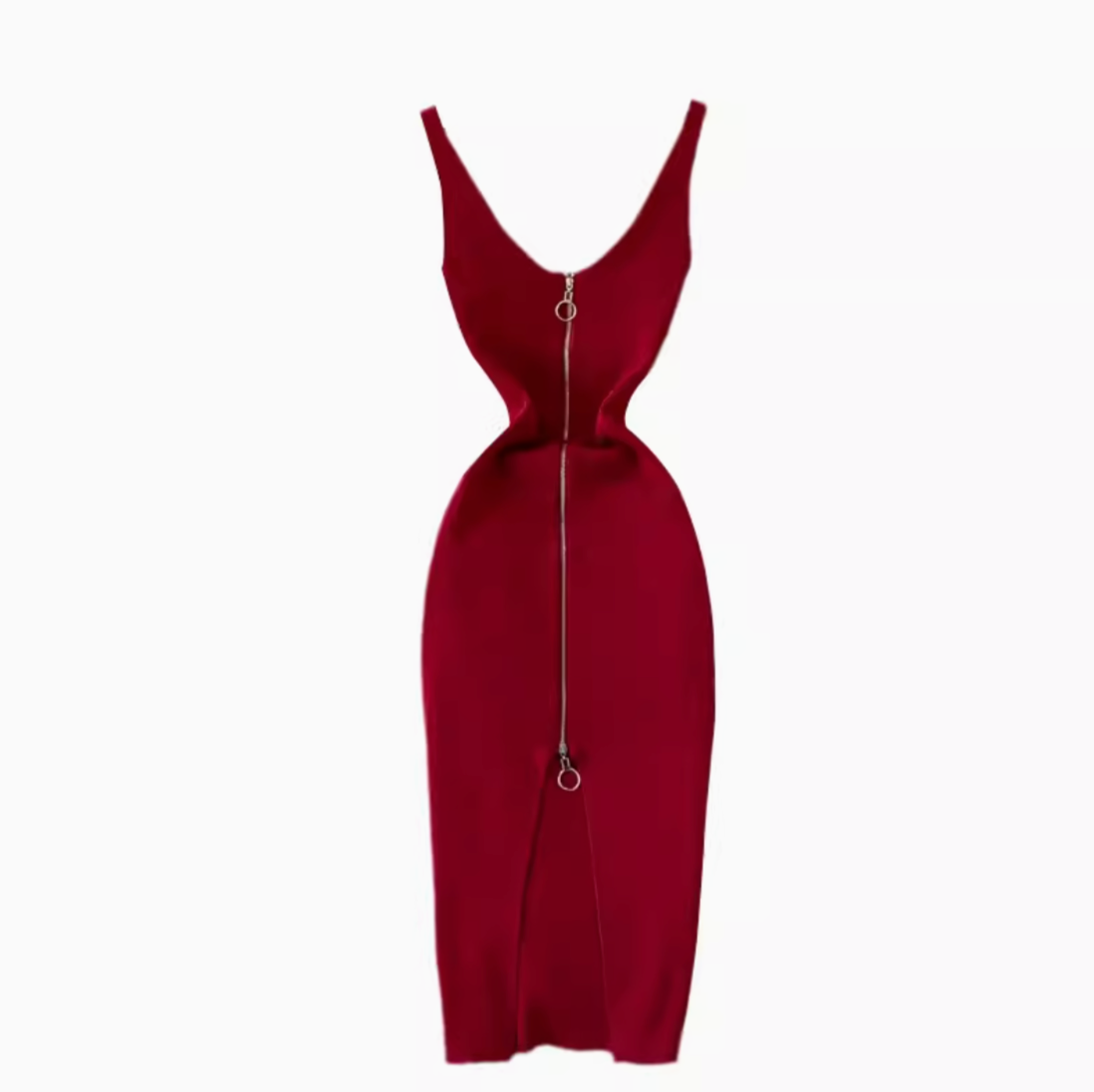 Bodycon Knit Dress with Front Zipper