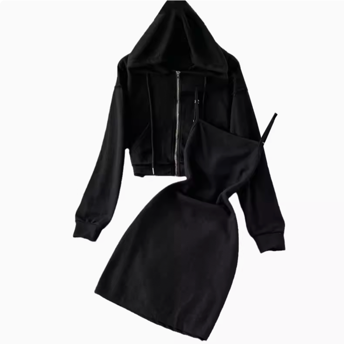 Cropped Zip Up Hoodie with Slip Dress