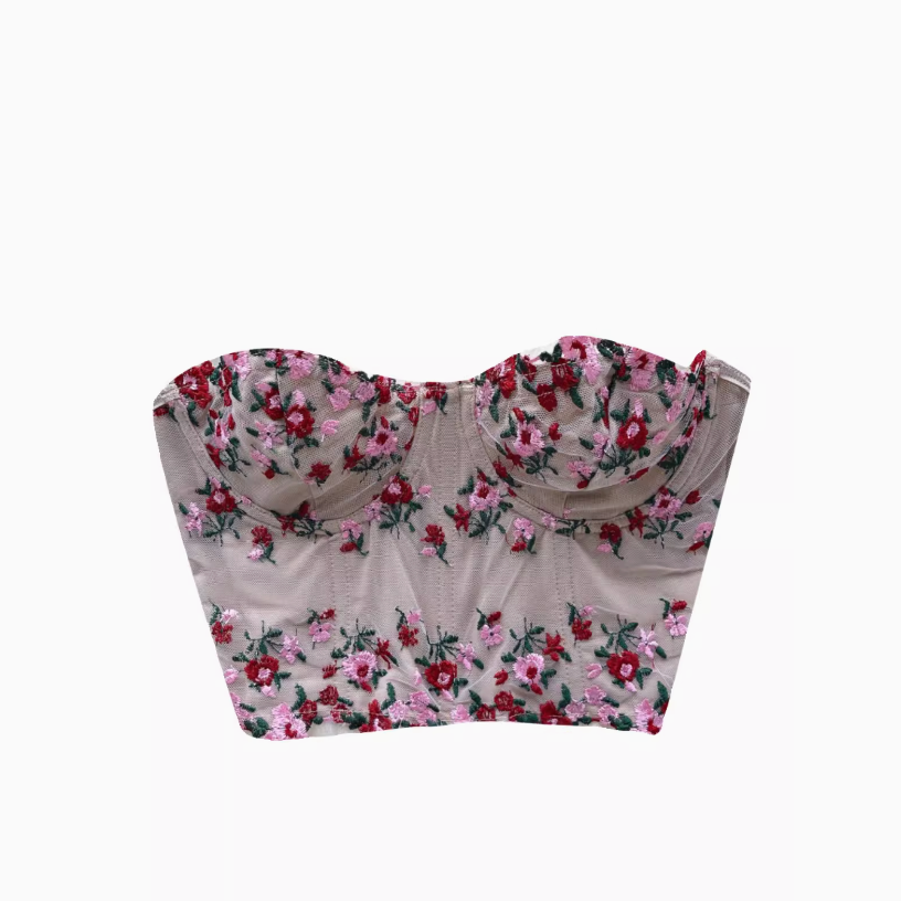 Carmen-Oberteil aus Spitze mit Blumenstickerei