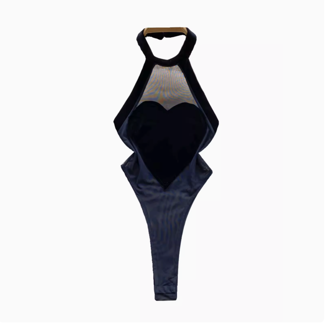 Sheer Mesh Cutout Halter Romper
