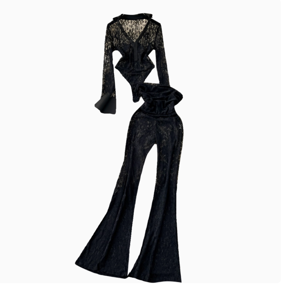 Designer Black Lace Jumpsuit & Trousers Set