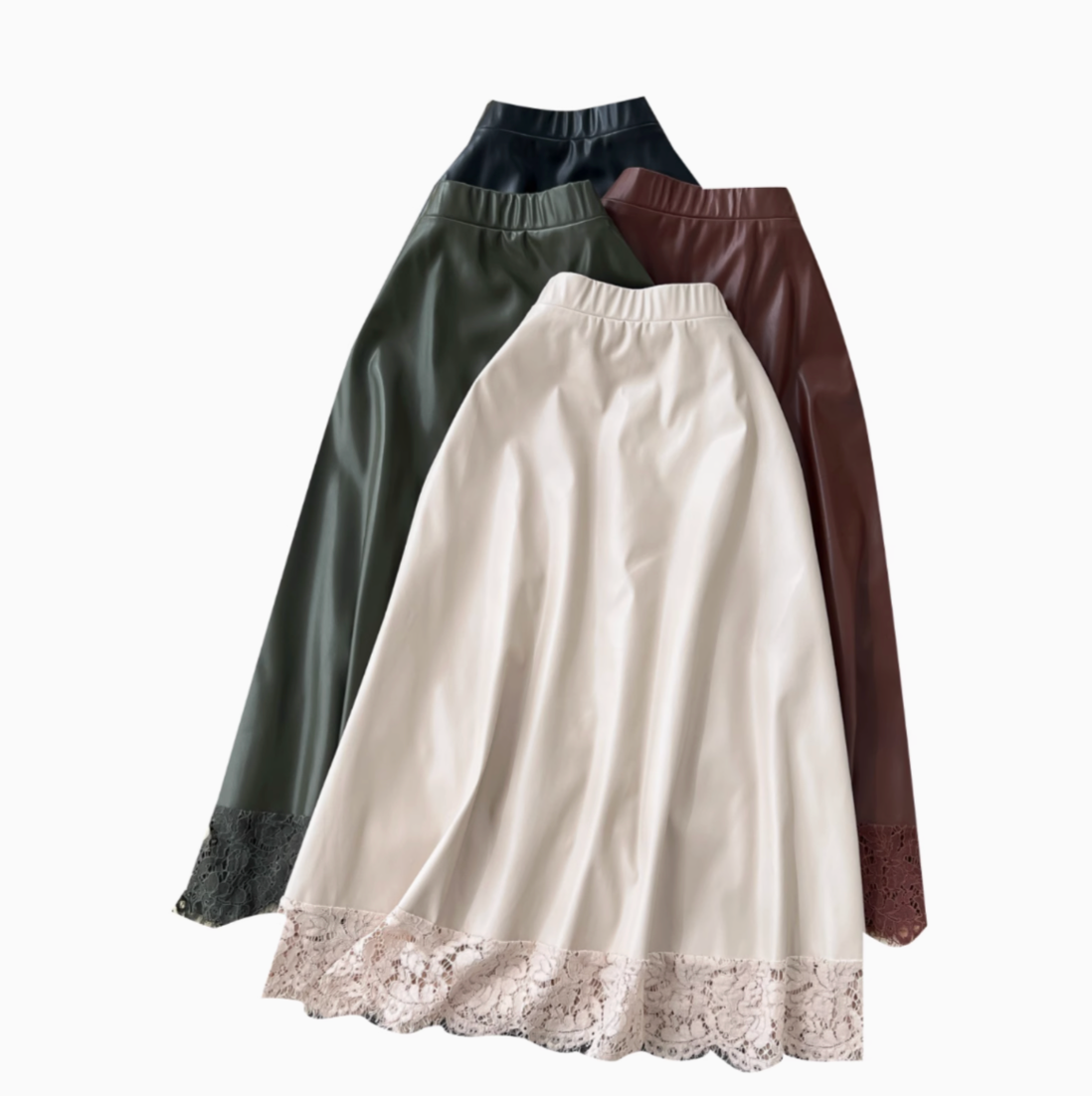 Geometric Lace & Faux Leather Midi Skirt