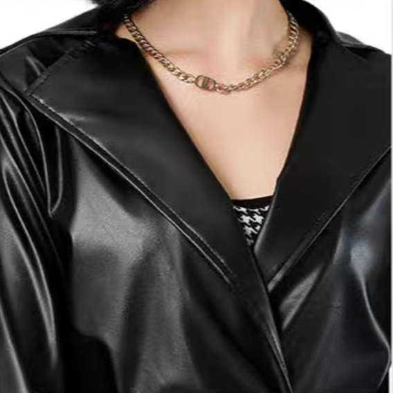 Crinkle-Free Long Leather Jacket