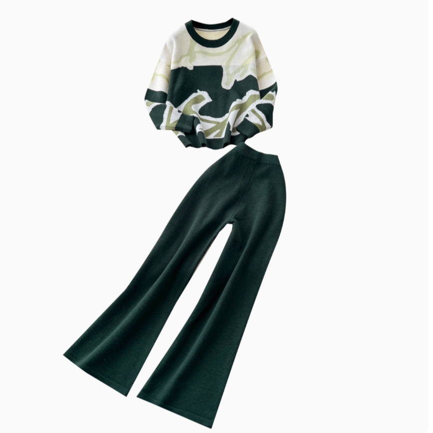 Asymmetric Block Knit & Relaxed Pant Duo
