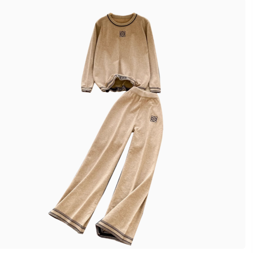 Women's Knit & Elastic Waist Trousers Set