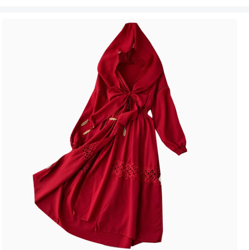 Contemporary Openwork Hooded Robe Dress