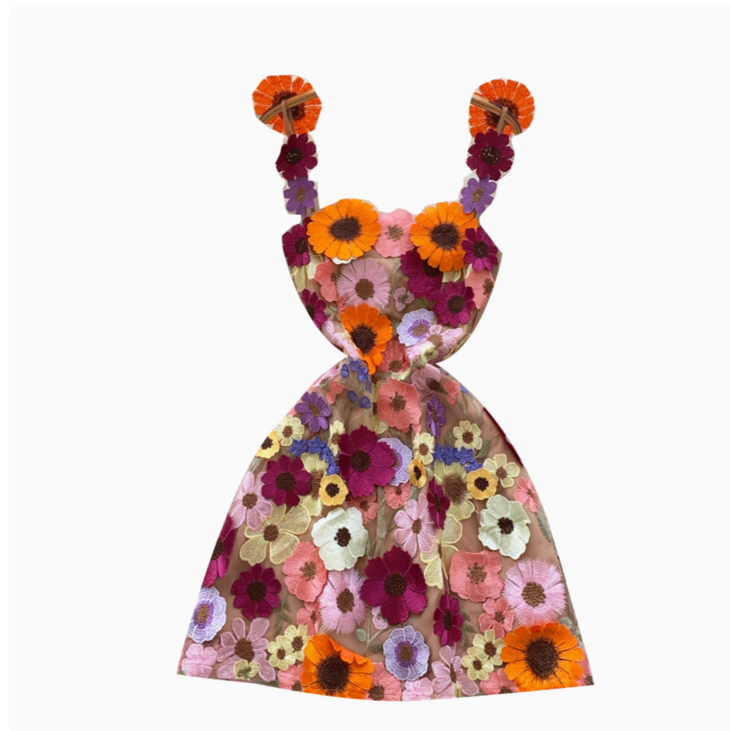 Blooming Floral Embroidery Party Dress