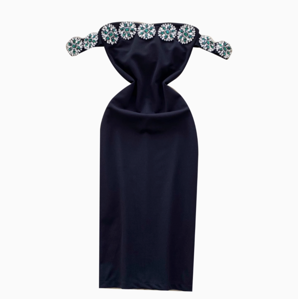 Beaded Sleeveless Black Party Dress
