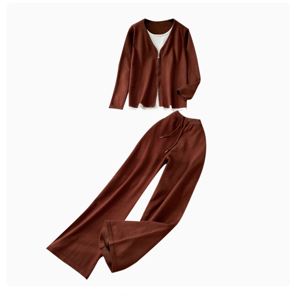 Faux Two-pieces Cardigan & Trousers 2Pcs