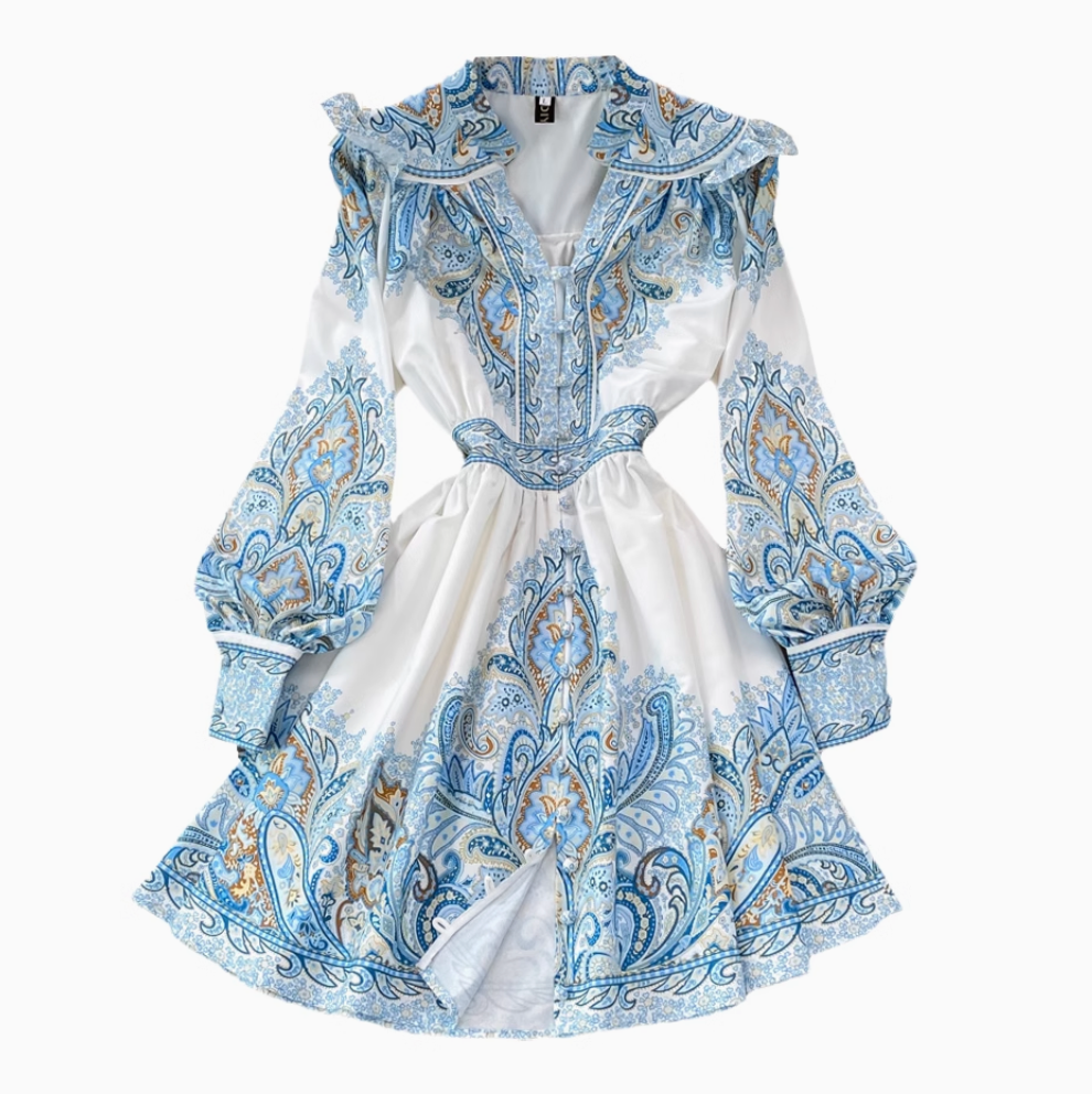 V-neck Floral Printed A-line Dress