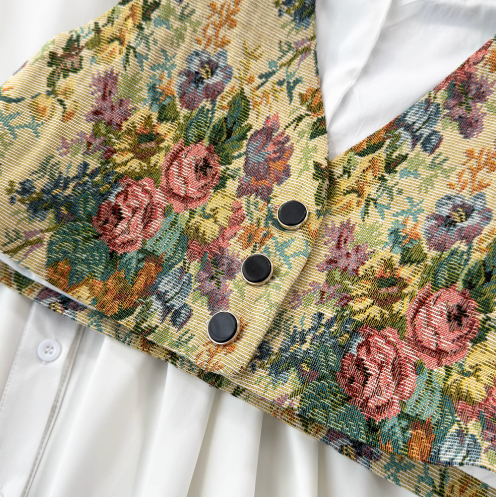 Floral Print Camisole & Button-Up Shirt Dress Set