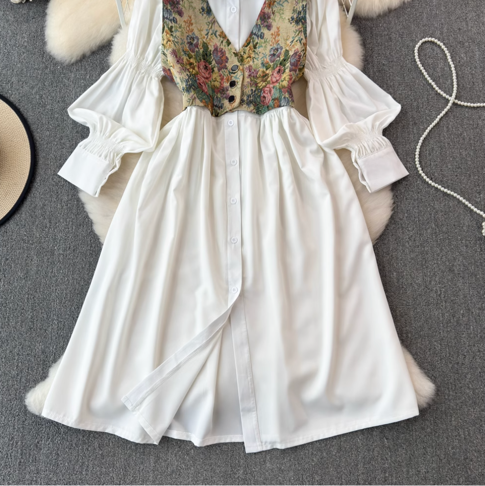 Floral Print Camisole & Button-Up Shirt Dress Set