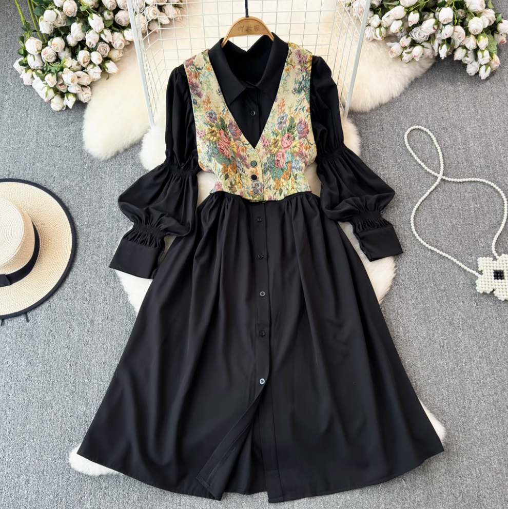 Floral Print Camisole & Button-Up Shirt Dress Set