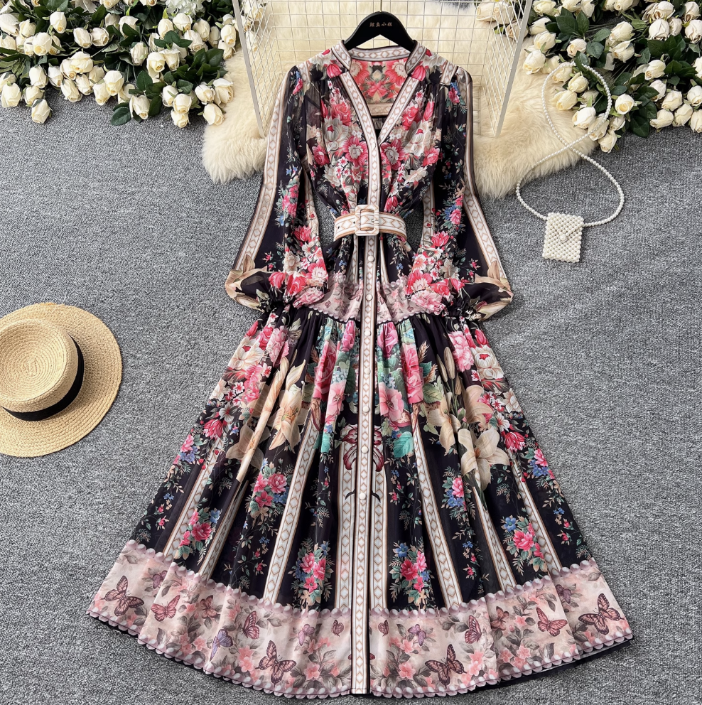 Women's Floral Print V-Neck Summer Dress