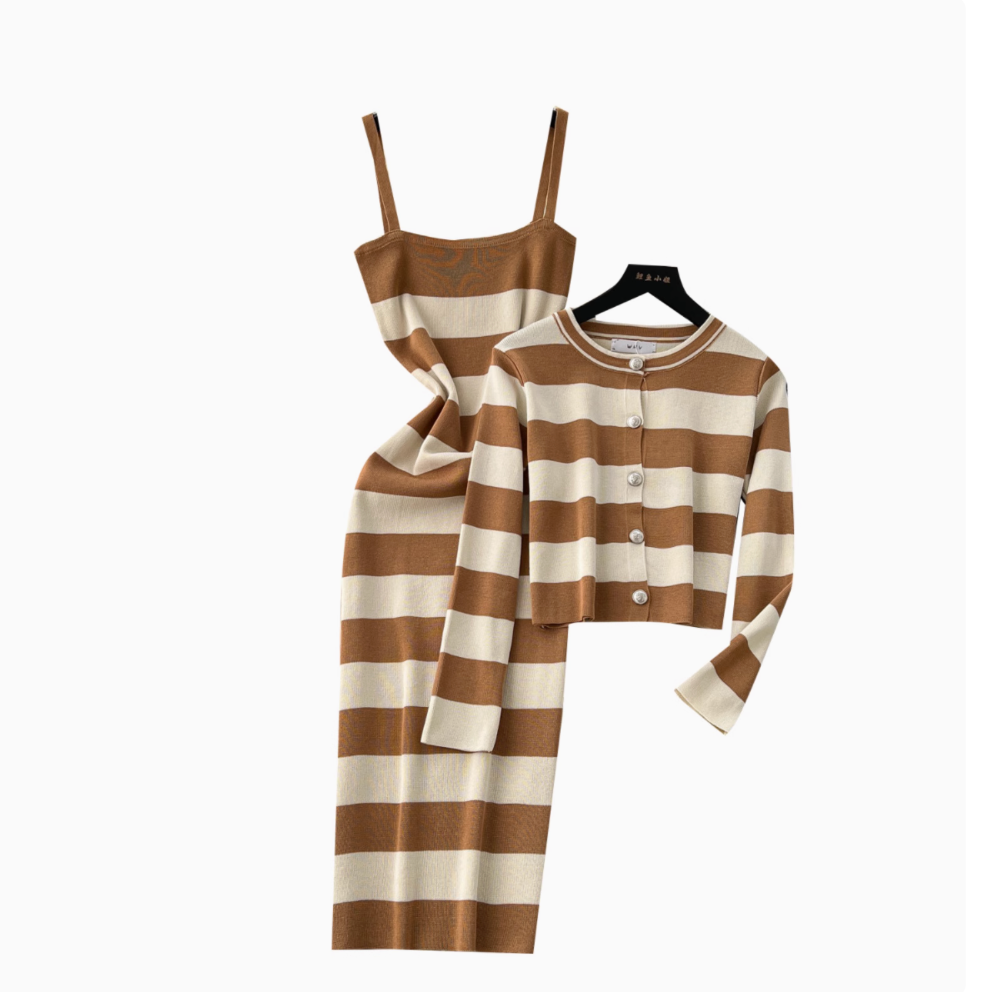 Striped Cardigan & Slip Dress Ensemble