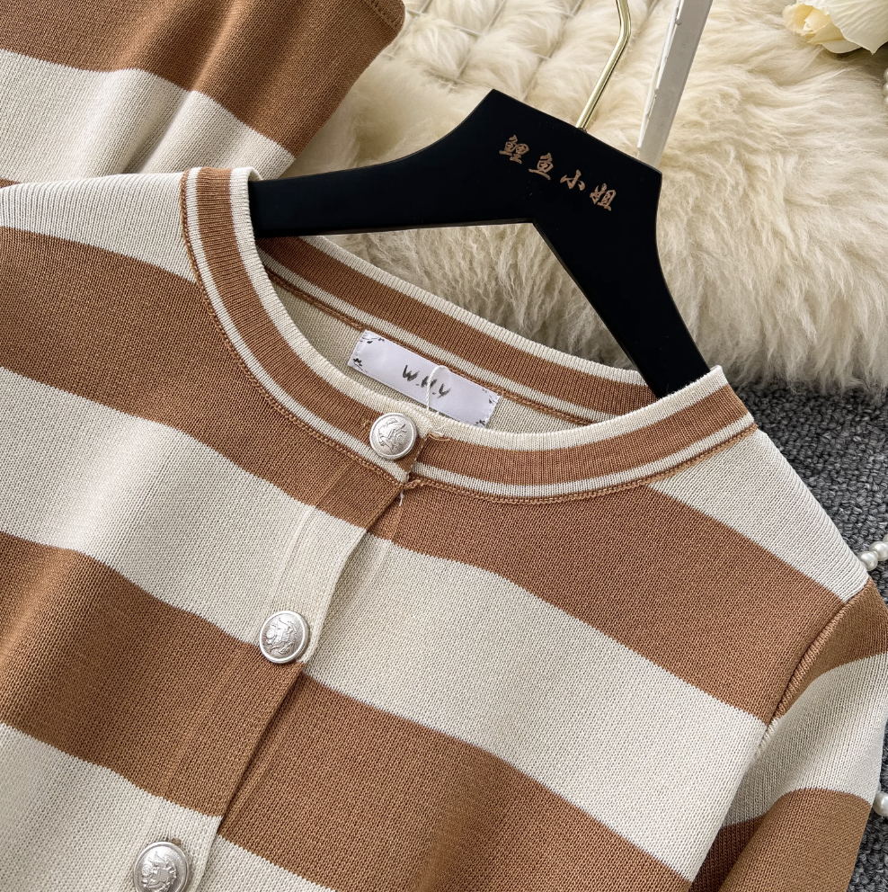 Striped Cardigan & Slip Dress Ensemble