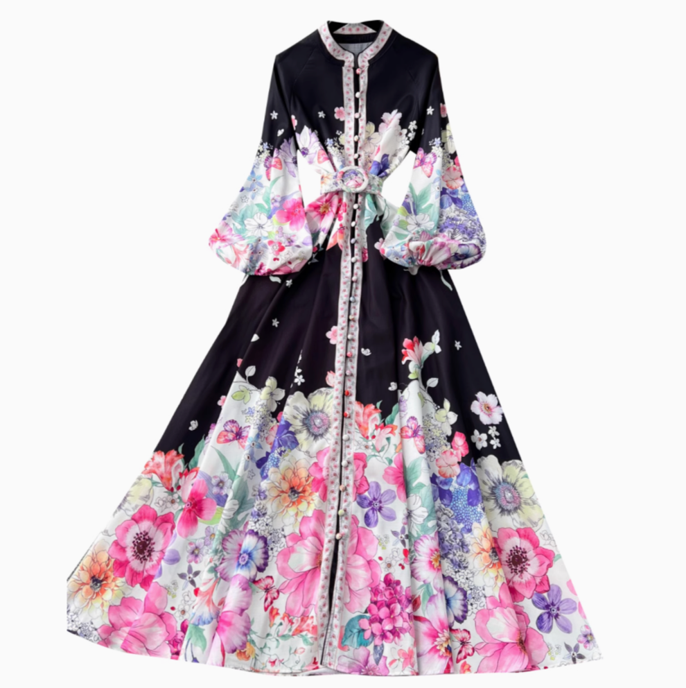 Vintage Flared Sleeve Floral Dress