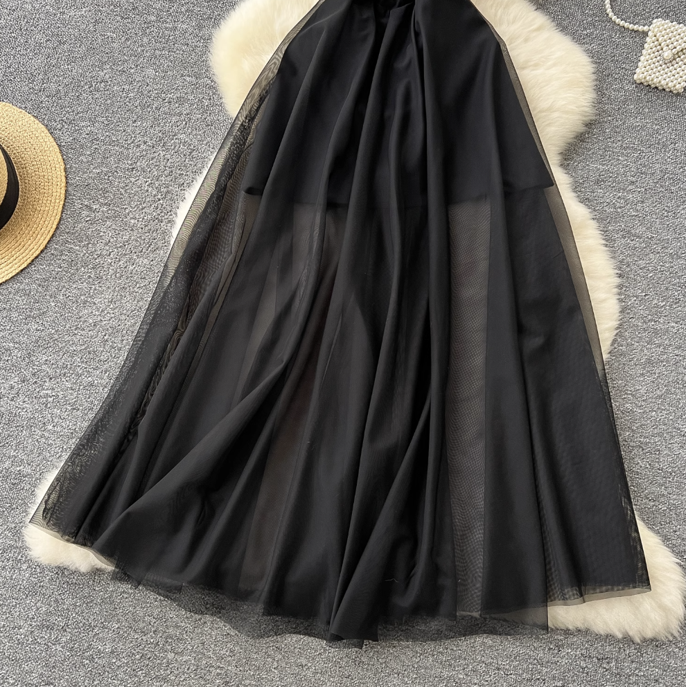 Black Mesh Slip Evening Dress