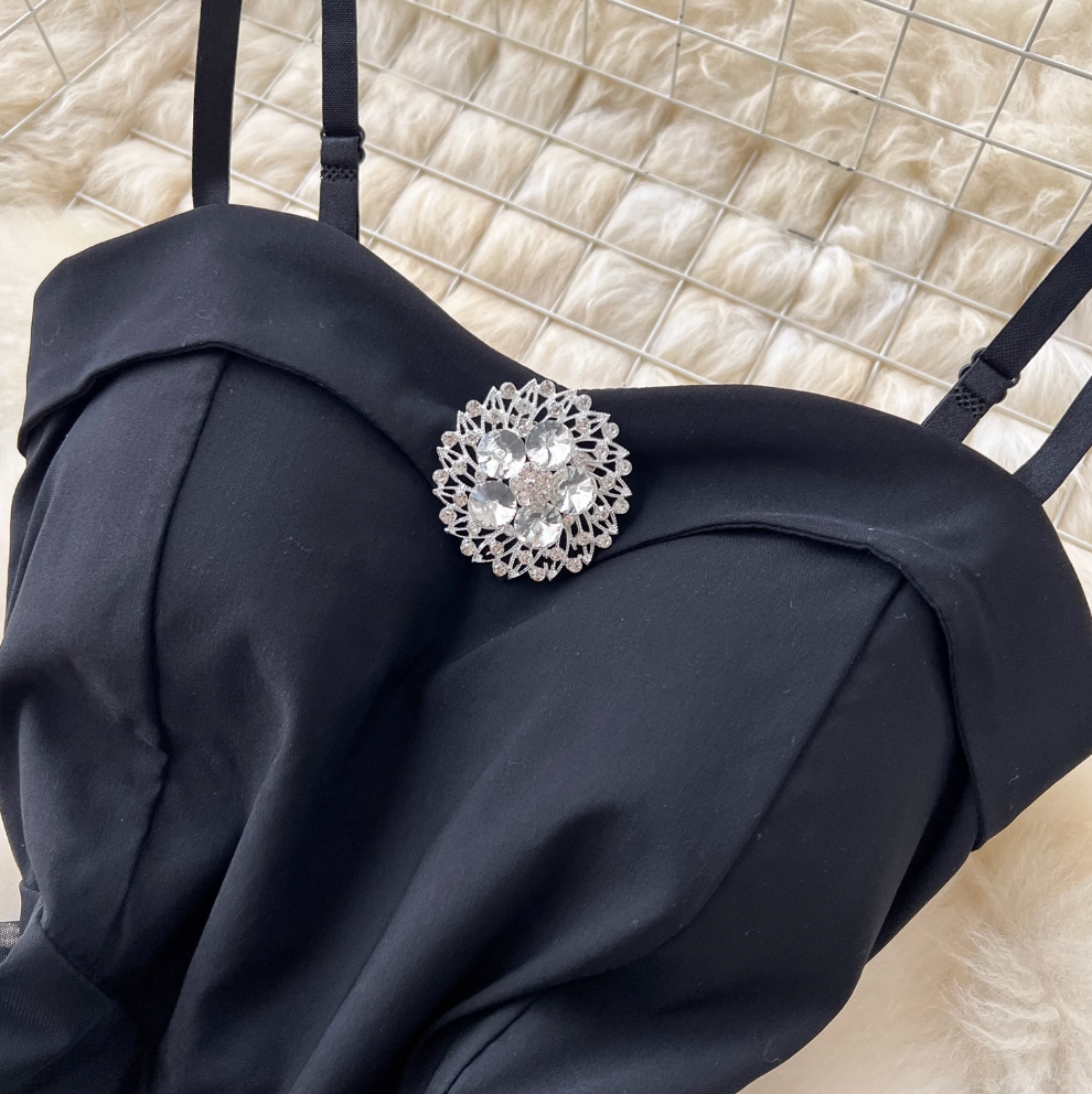 Black Mesh Slip Evening Dress