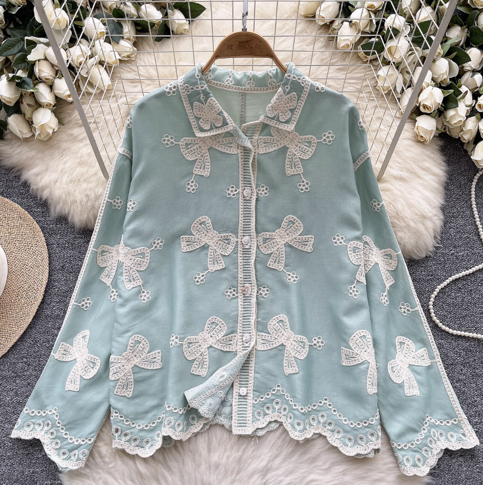 Vintage Embroidered Bow-tie Shirt