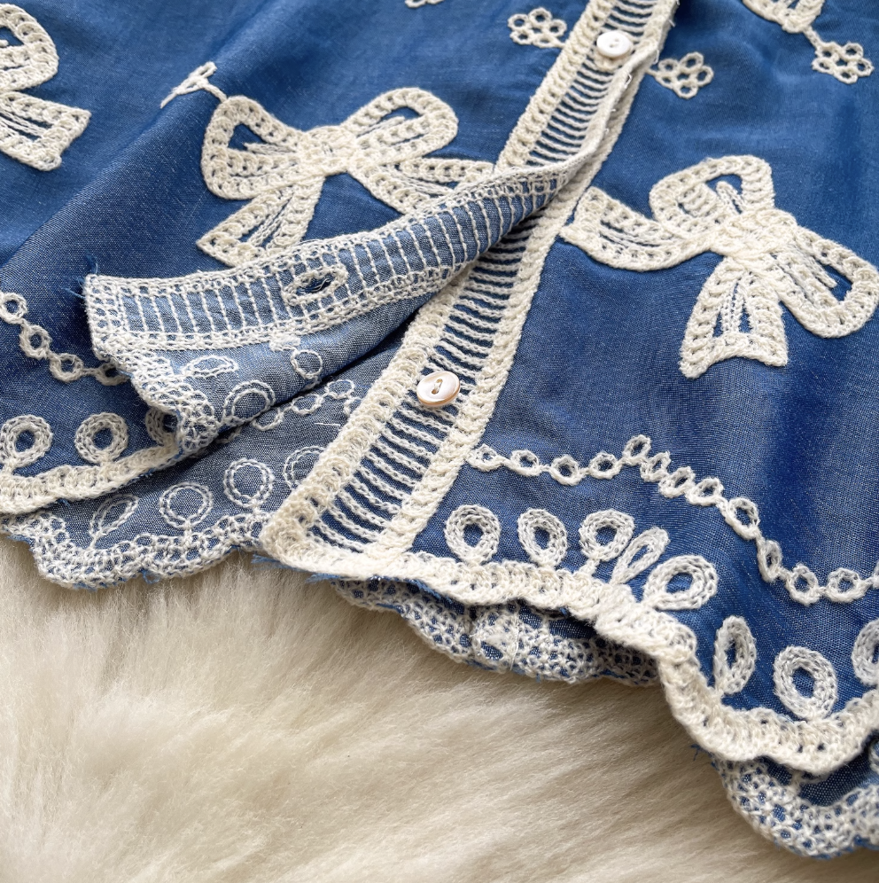 Vintage Embroidered Bow-tie Shirt