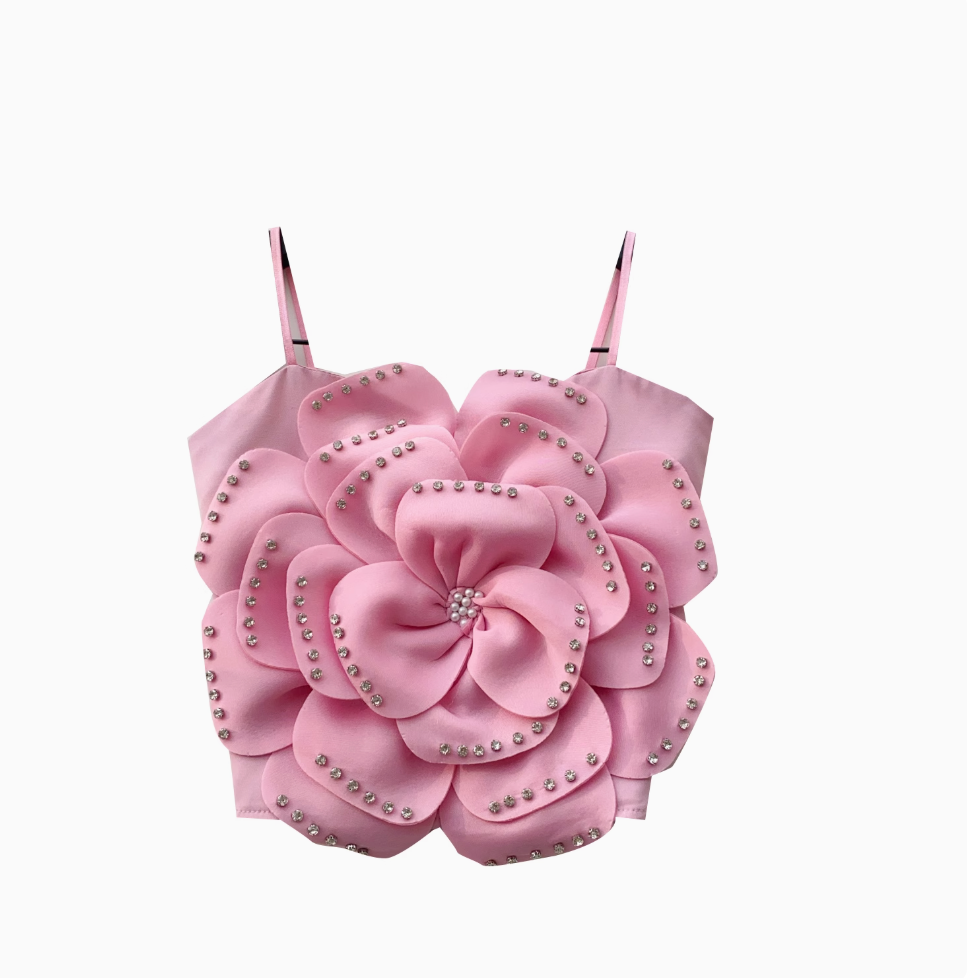 Perlenbesetztes 3D-Blumen-Camisole-Oberteil