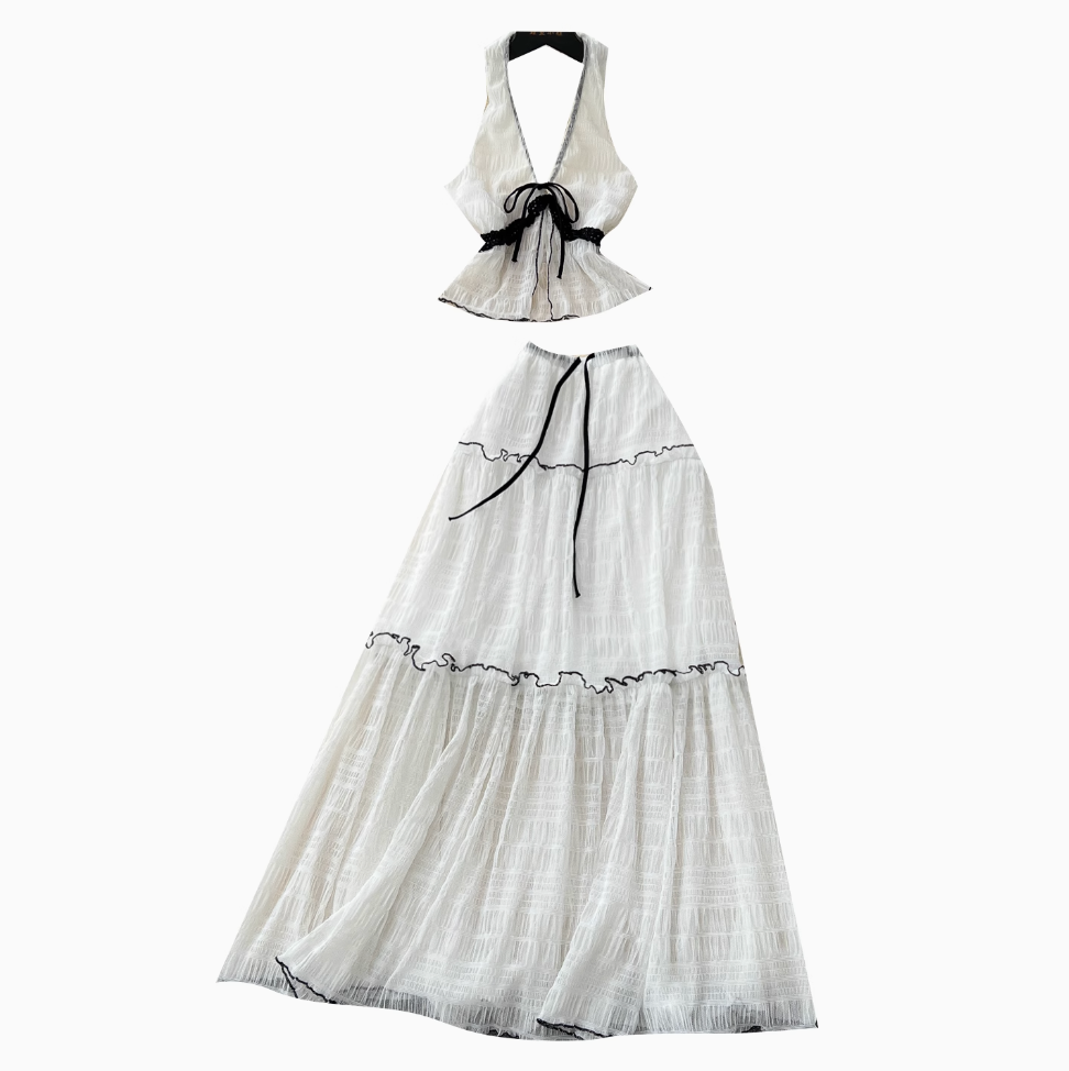 Neckholder-Top & geraffter Chiffon-Rock, 2-teilig