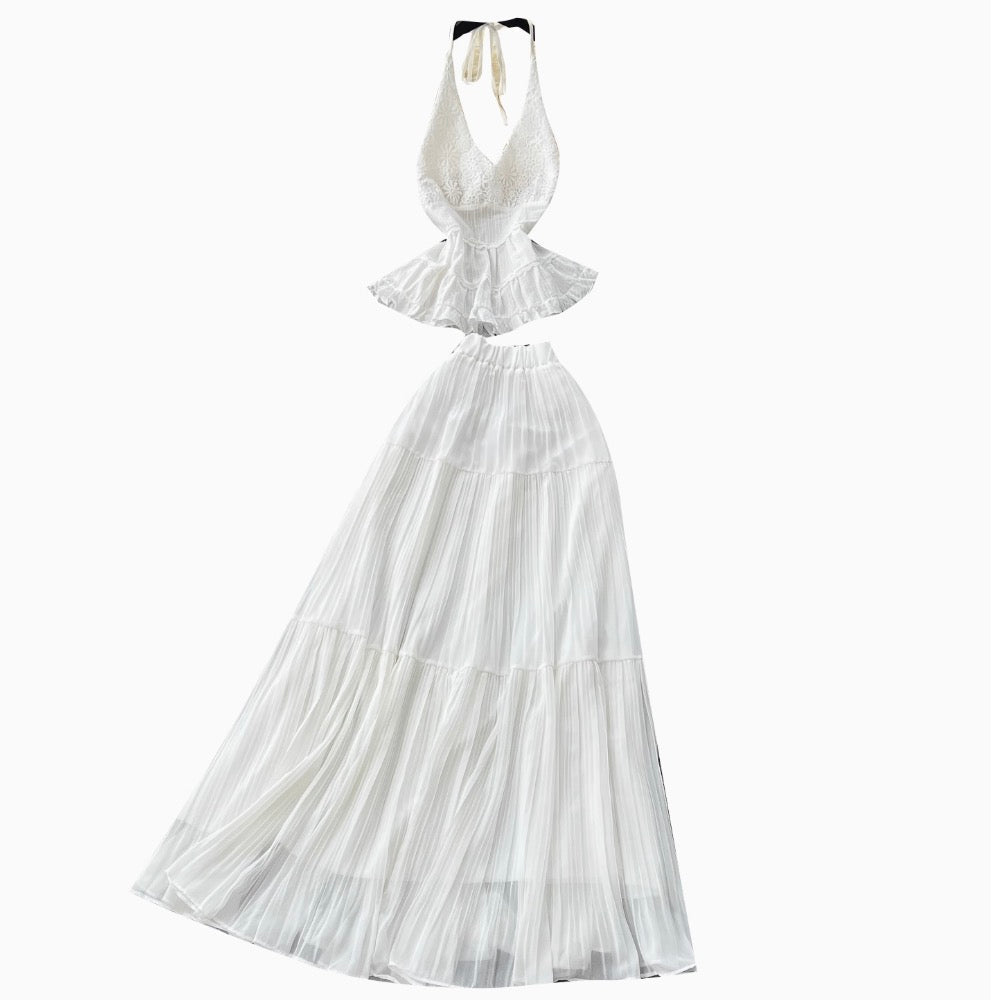 Fairy White Halter Top & Skirt Sets