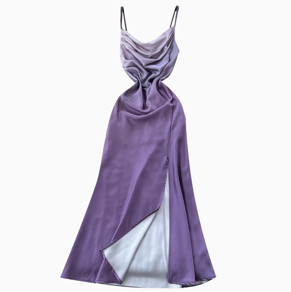 Slipdress mit drapiertem Ausschnitt und Farbverlauf in Lila