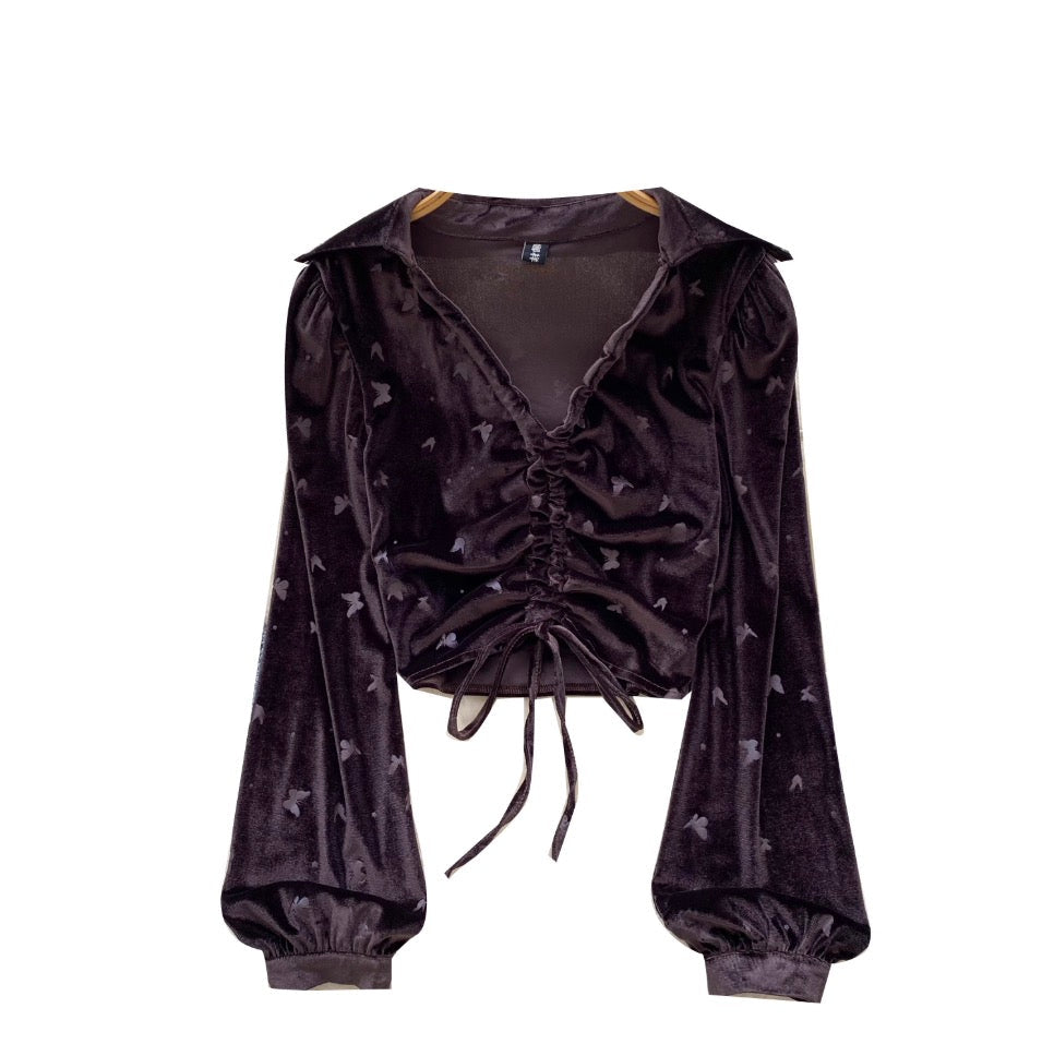 Vintage Lace-up Suede Print Top