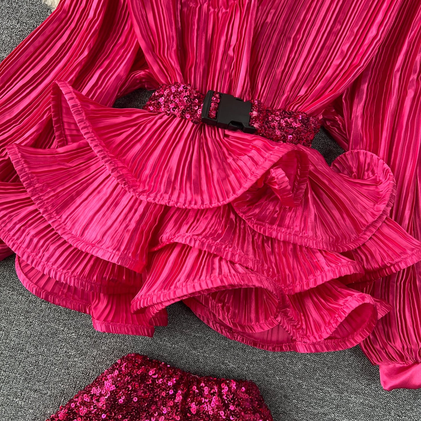 Glam Ruffle Blouse & Sequin Skirt Ensemble