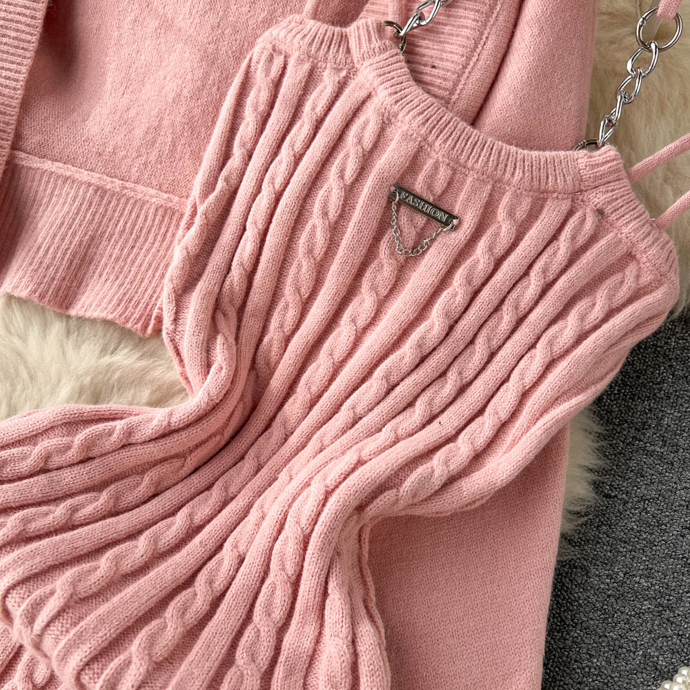 Halter Sweater Top & Cardigan 2Pcs