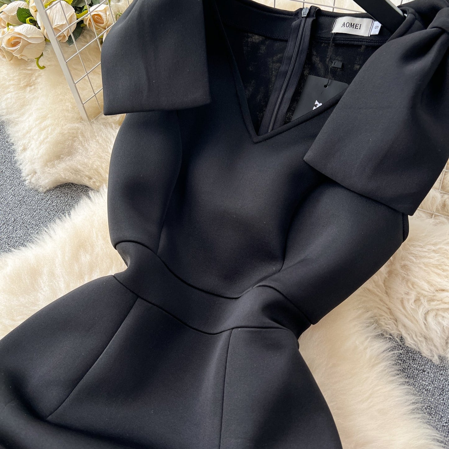 Elegant Black V-neck Dress
