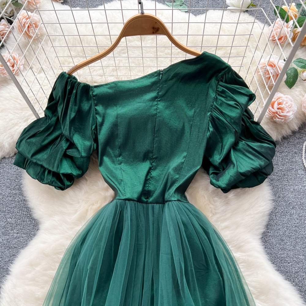 Enchanted Puff-Sleeve Mesh Dress