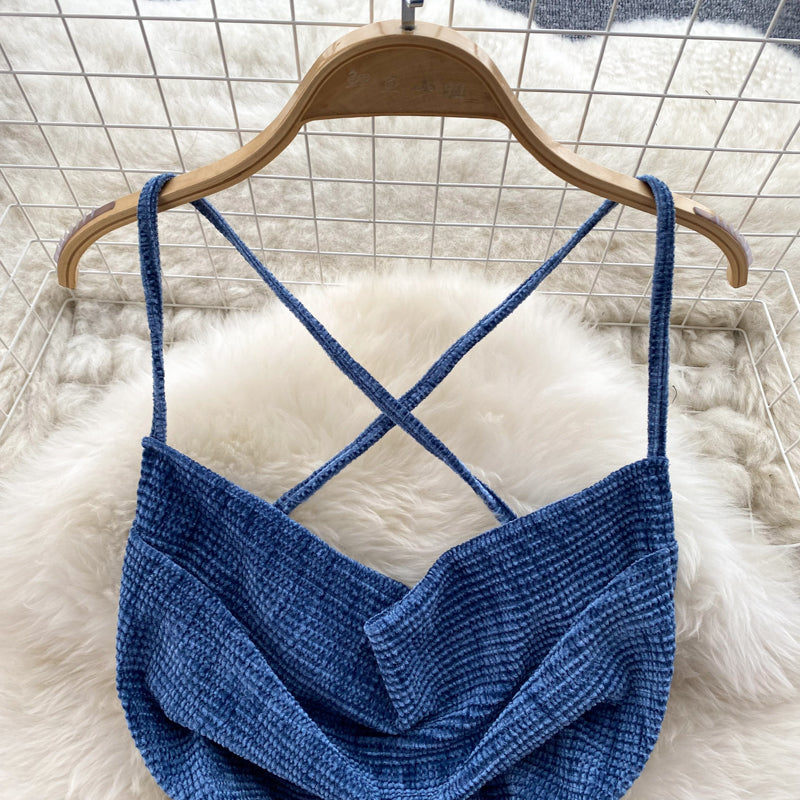 True Navy Crisscross Strap Slip Dress