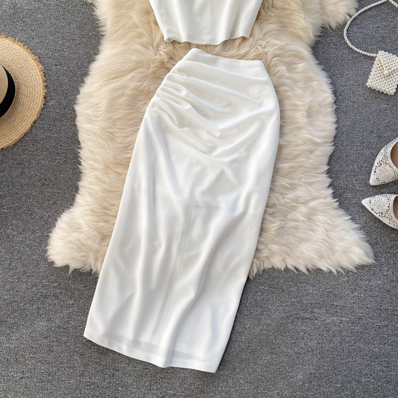 Sculpted Satin Vest & Asymmetric Wrap Skirt