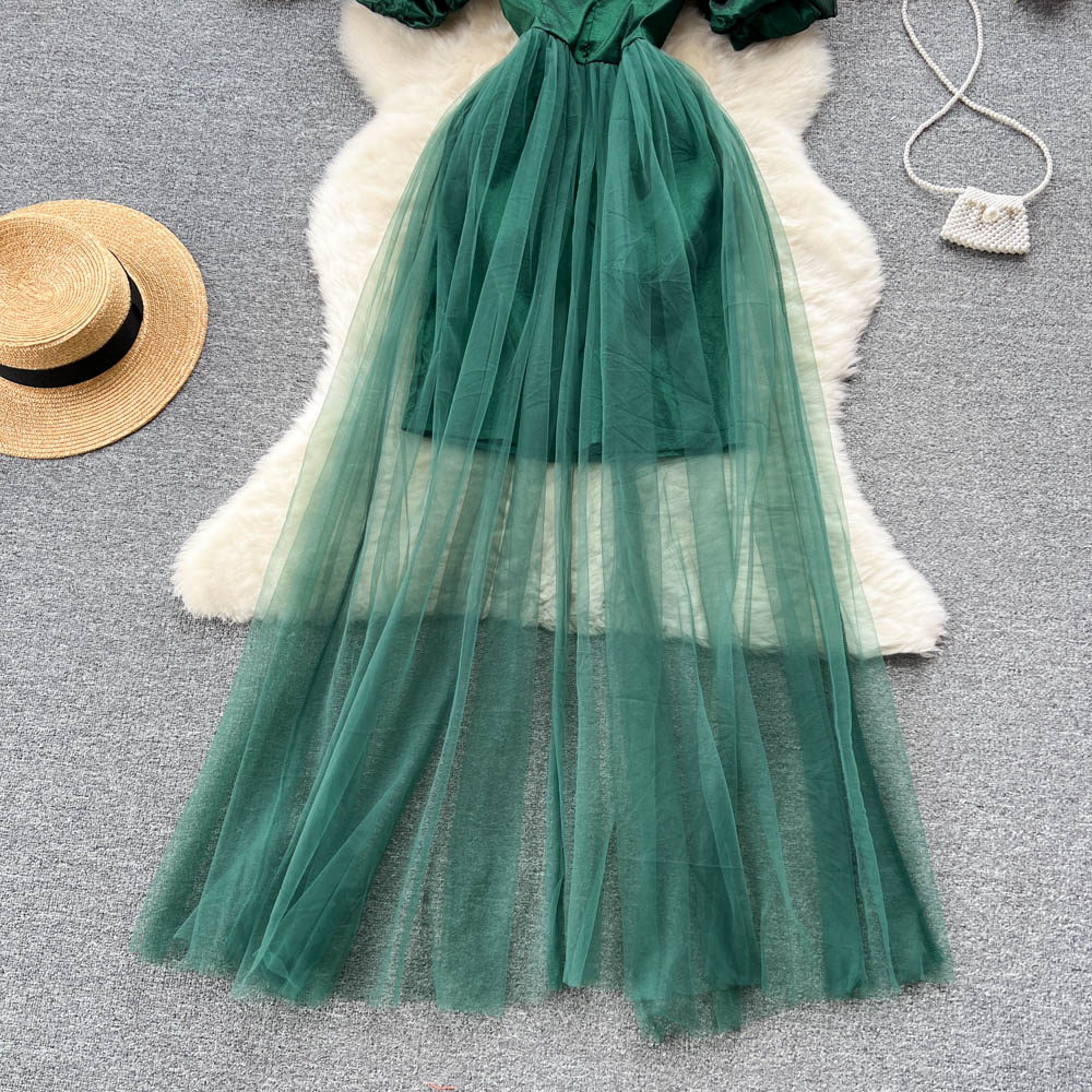 Enchanted Puff-Sleeve Mesh Dress