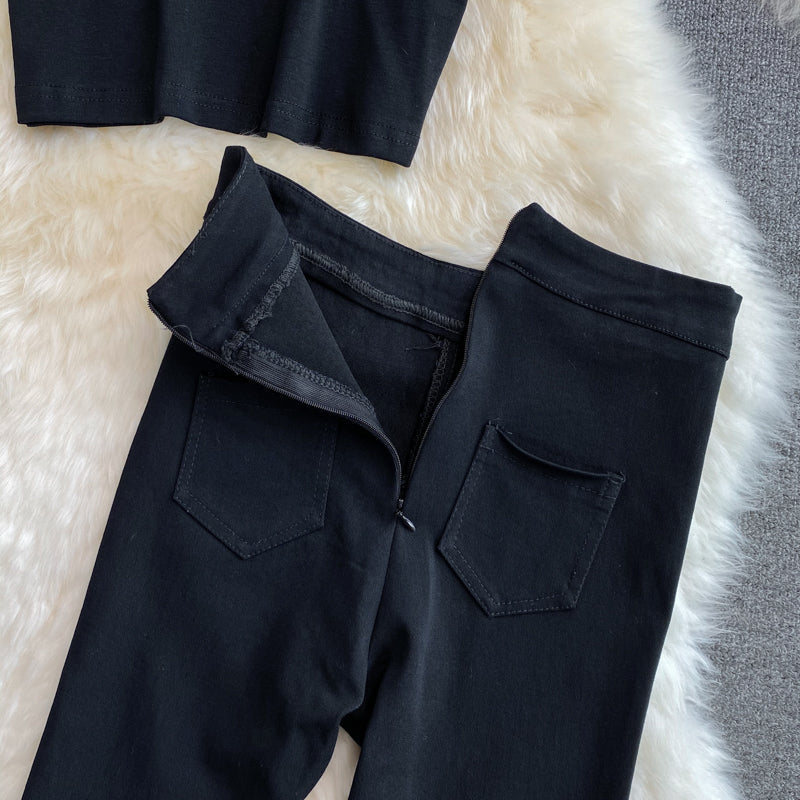 Tailored Sleeveless Vest & High-Waisted Stretch Trousers Set