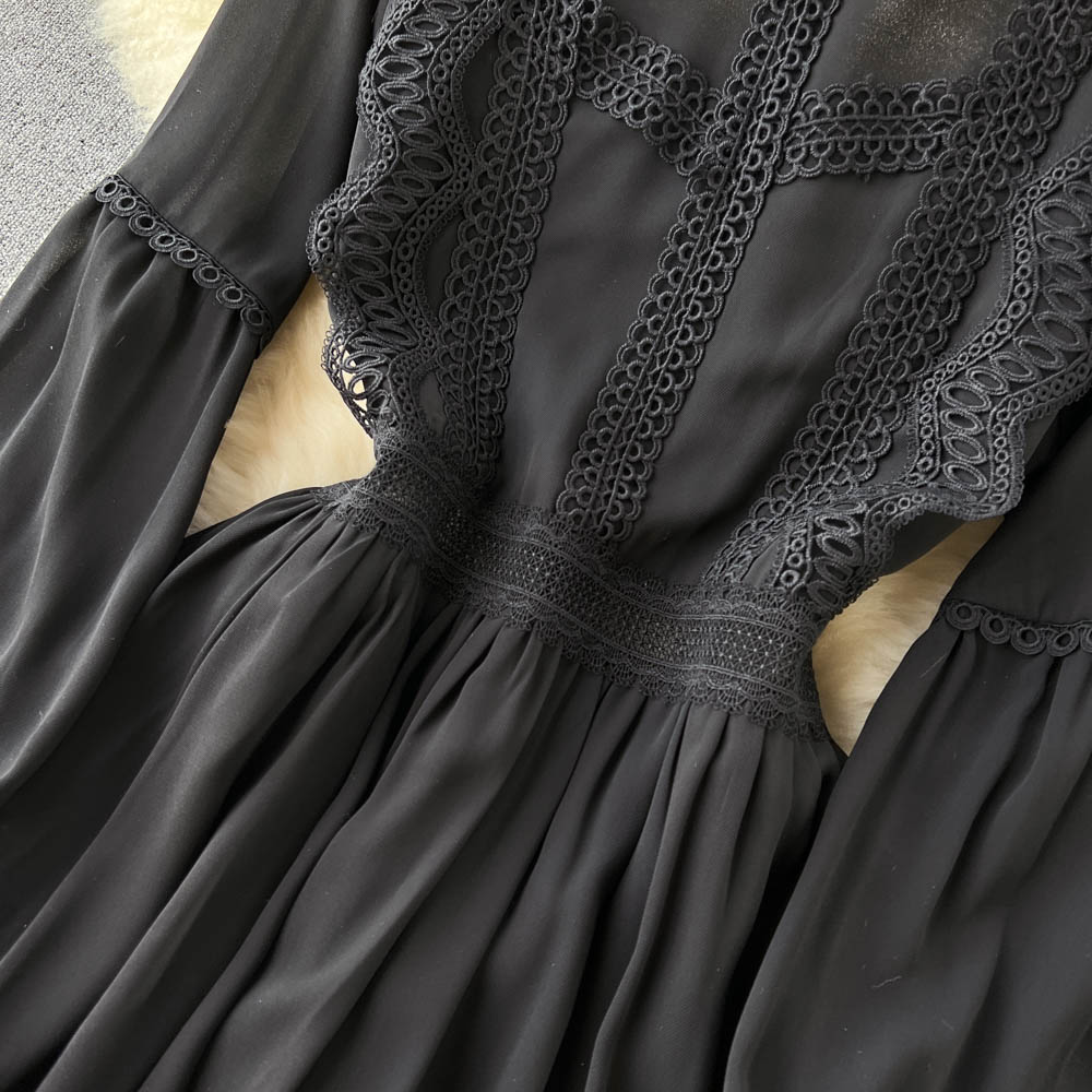 Parisian Lace Panel Black Dress