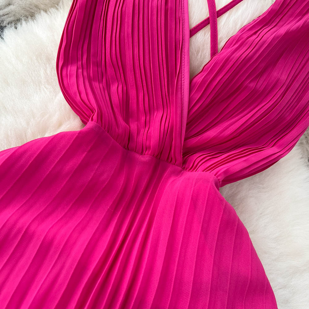 Premium Strap Pleated Cocktail Dress
