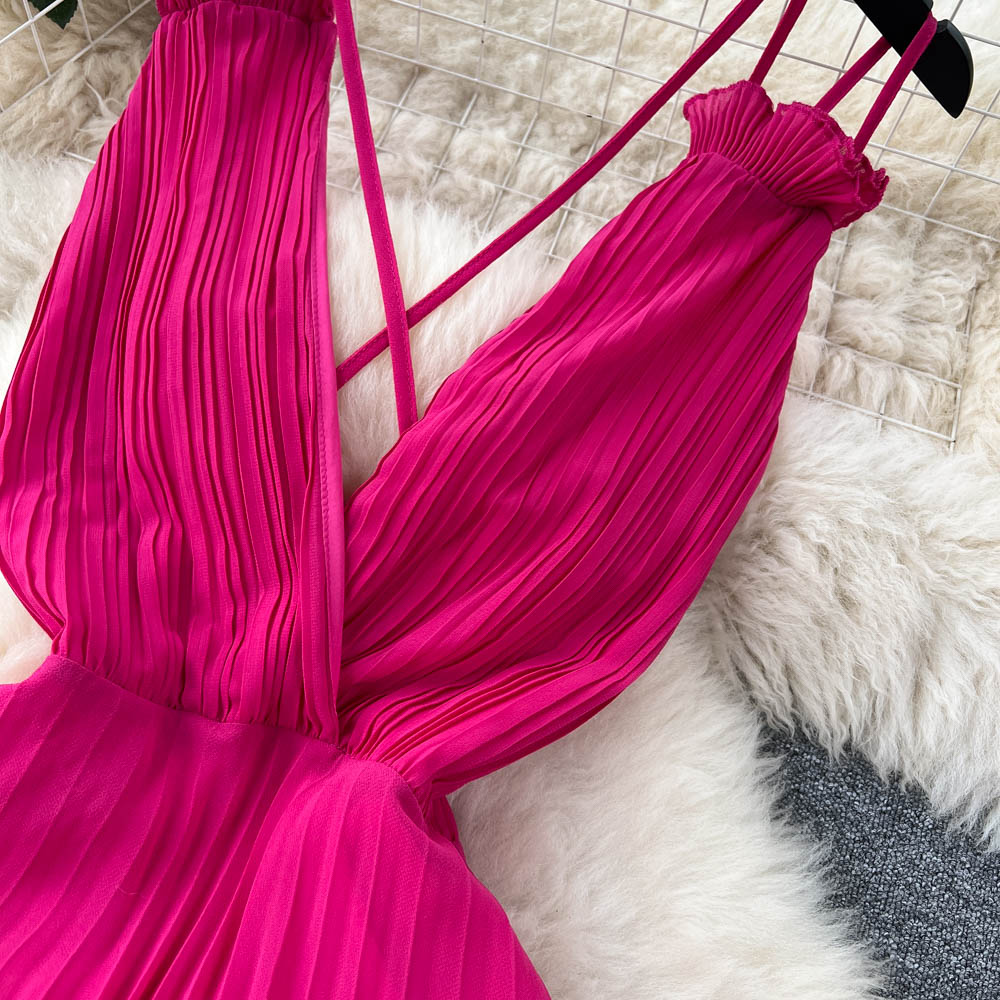 Premium Strap Pleated Cocktail Dress
