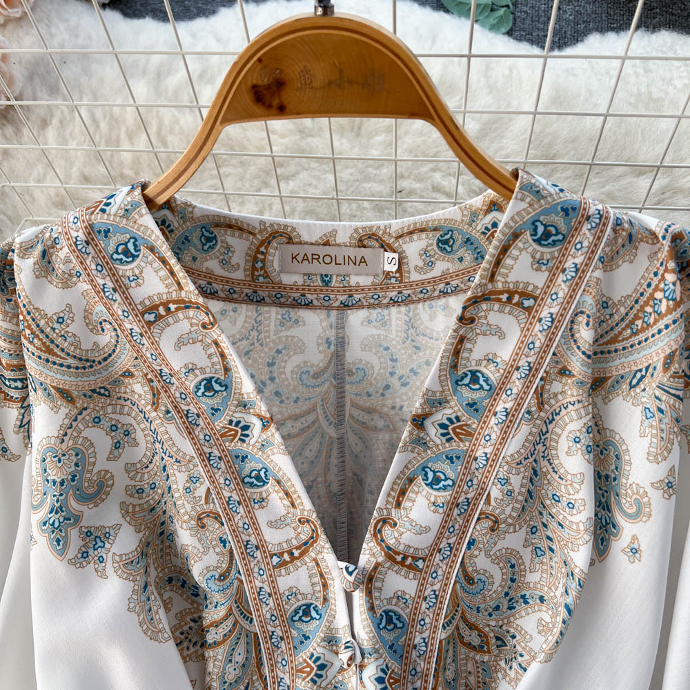 Ethnic Style Floral Belted Dress