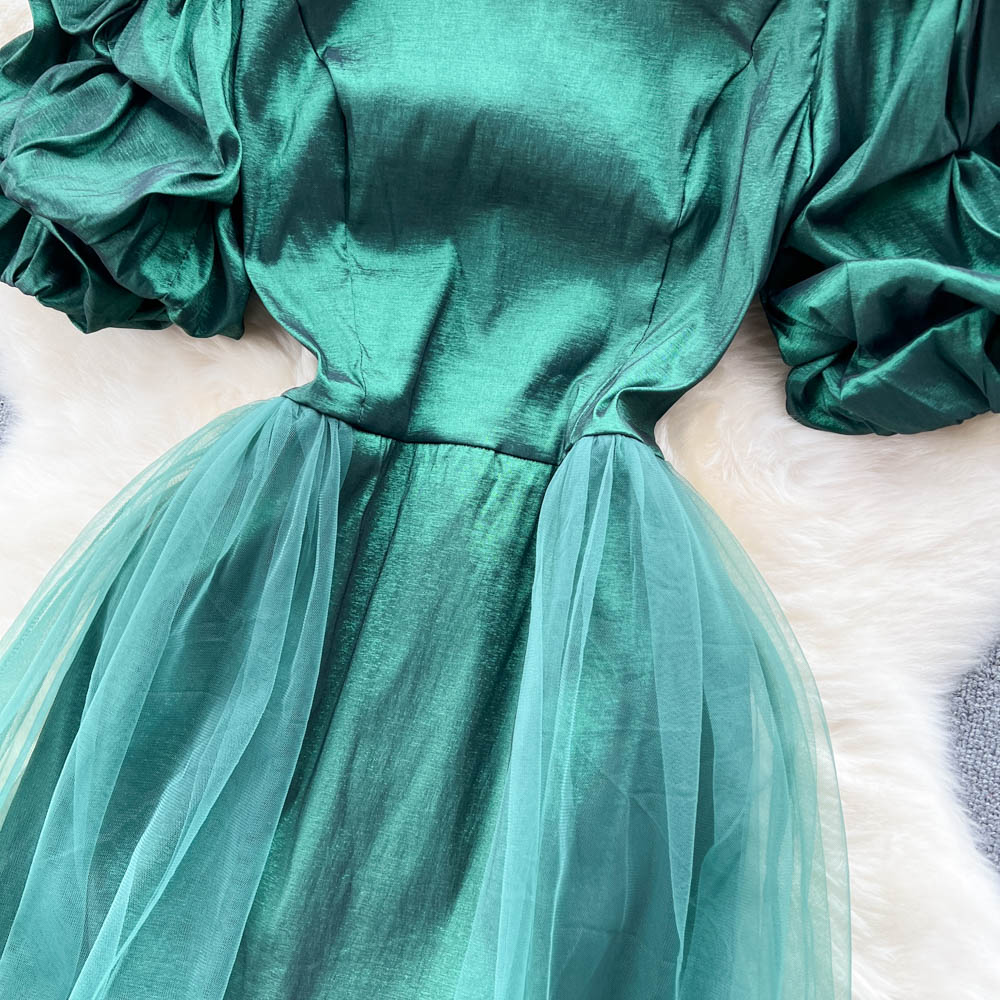 Enchanted Puff-Sleeve Mesh Dress