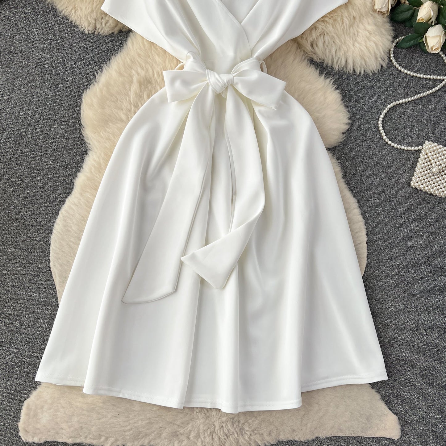 Solid Color Formal Lace-up Dress