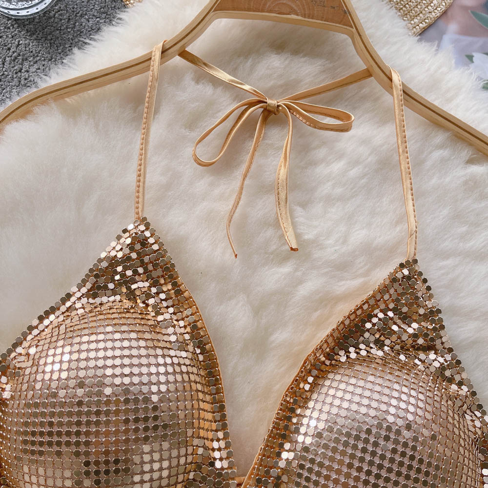Disco Sequin Halter Vest with Long Tassels