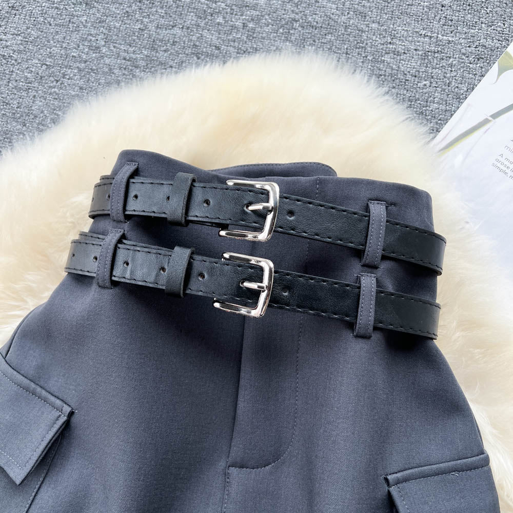 Double Strap Tailored Pencil Skirt Suit