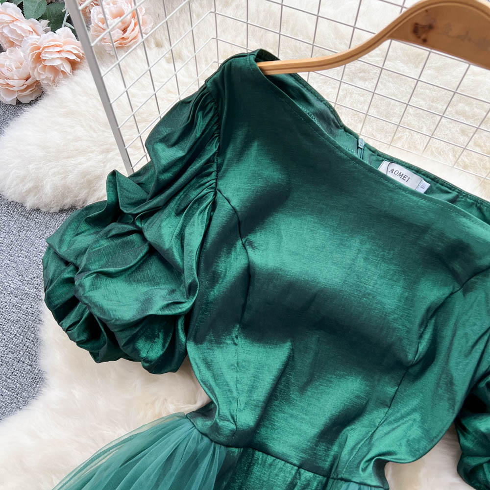 Enchanted Puff-Sleeve Mesh Dress