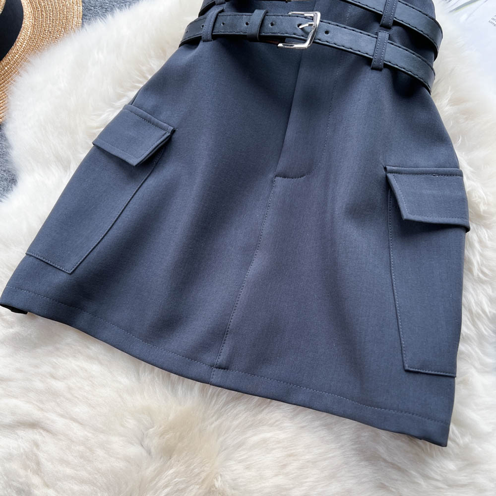 Double Strap Tailored Pencil Skirt Suit
