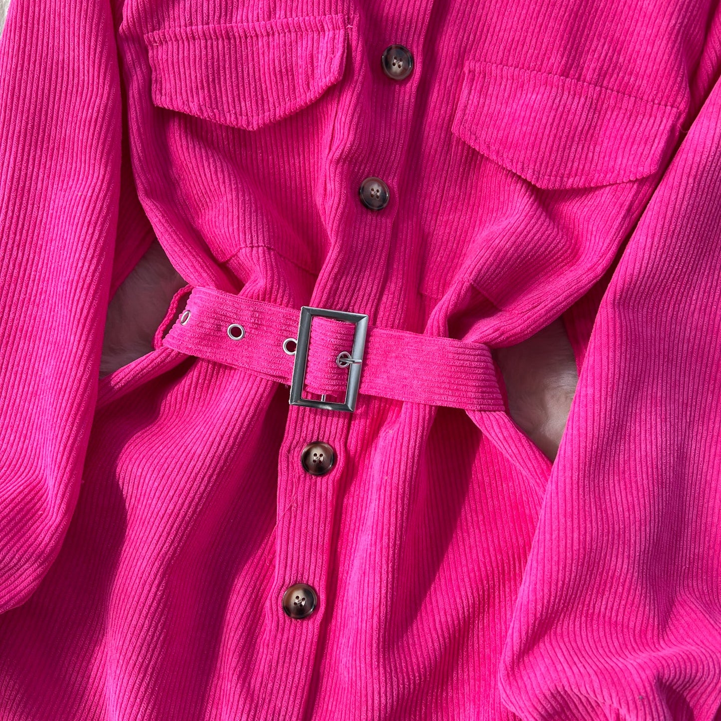 Contemporary Sleek Corduroy Shirt Dress