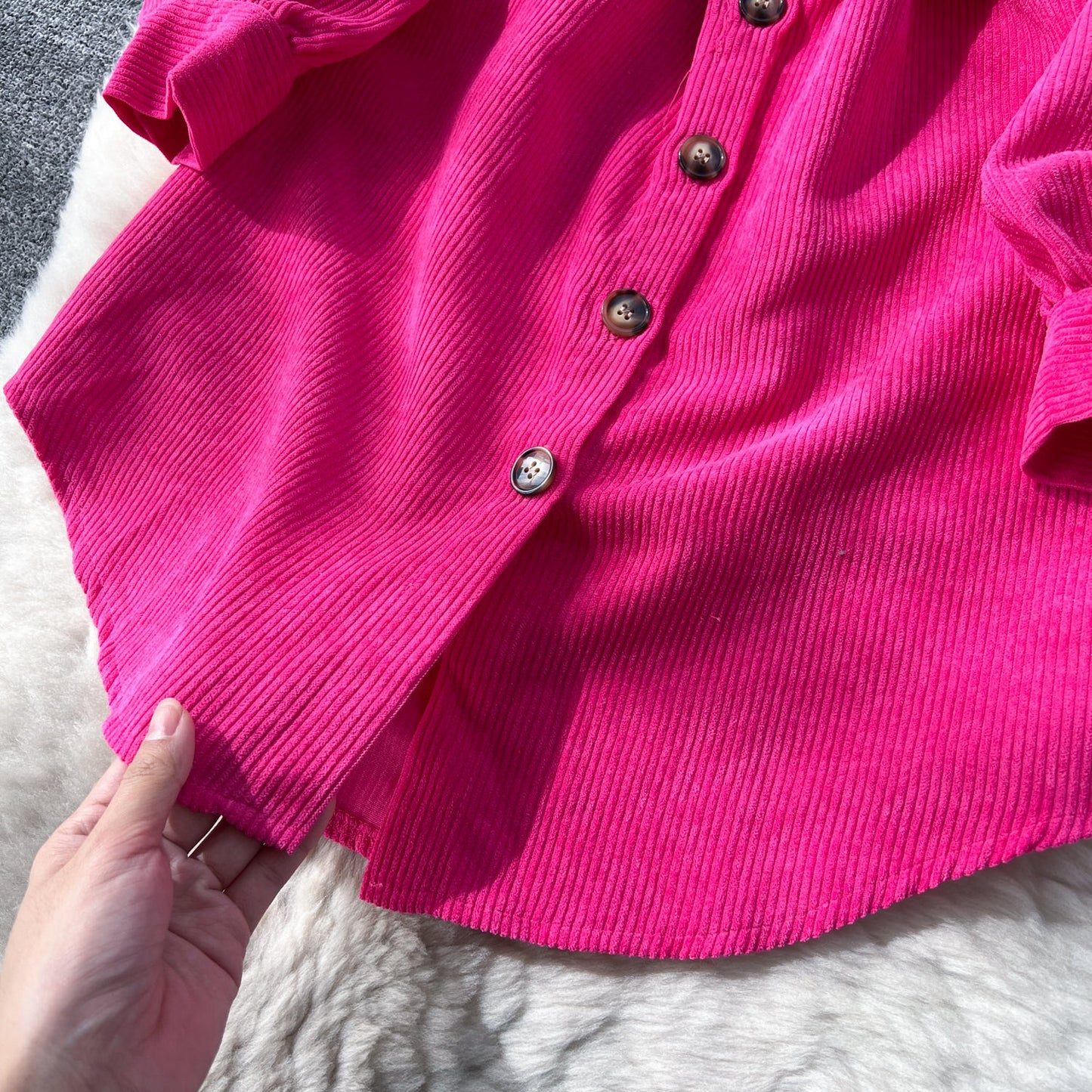 Contemporary Sleek Corduroy Shirt Dress